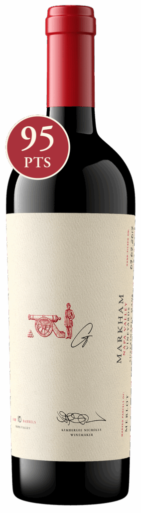 Bottle shot of Yountville Ranch Merlot with 95 point score icon