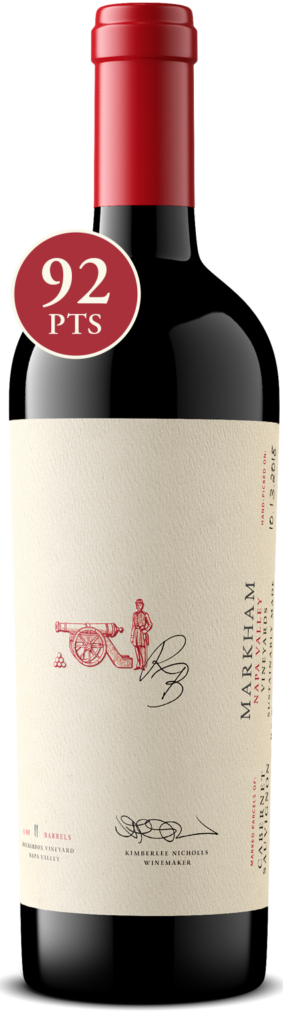 Bottle of 2018 Rockerbox Cabernet Sauvignon with 92 pt score in red circle