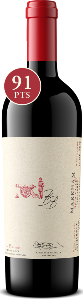 Bottle of 2019 Bryan's Block Cabernet Sauvignon with 91 pt score in red circle