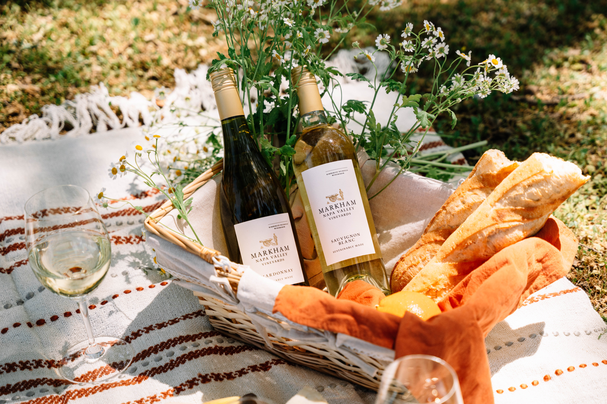 Markham white wines in a picnic basket