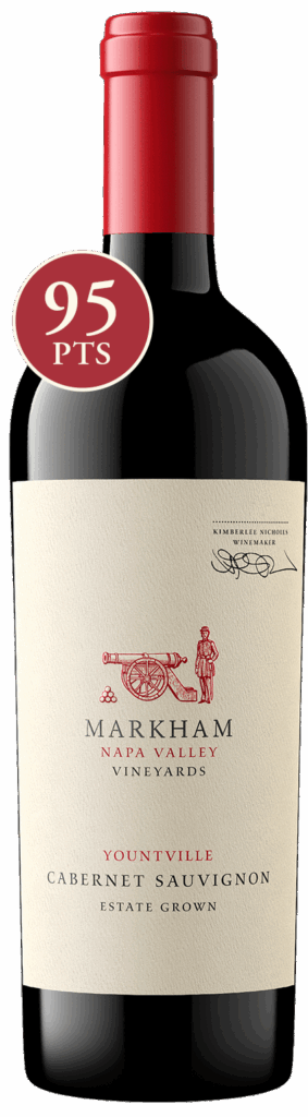 Bottle shot of District Series Yountville Cabernet Sauvignon with 95 point score icon
