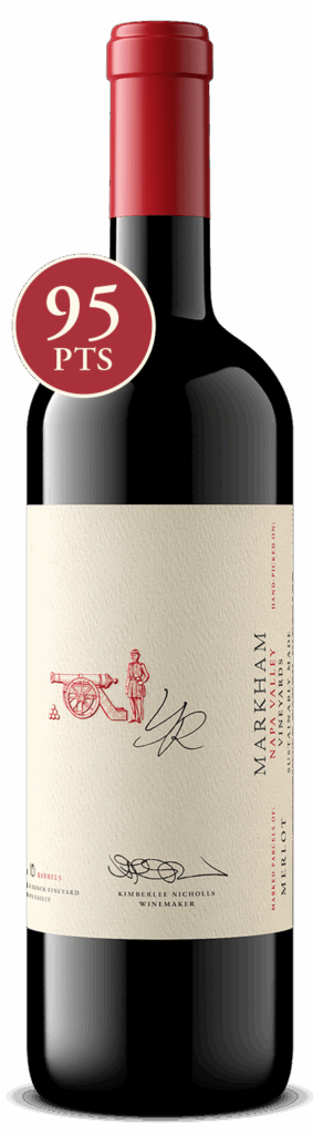 Bottle shot of Yountville Ranch Merlot with 95 point score icon