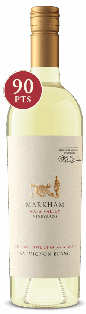 Bottle shot of Oak Knoll District Sauvignon Blanc with 90 point score icon