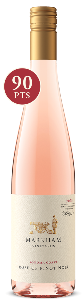 A bottle shot of a 2025 Rose of Pinot Noir by Markham Vineyards.